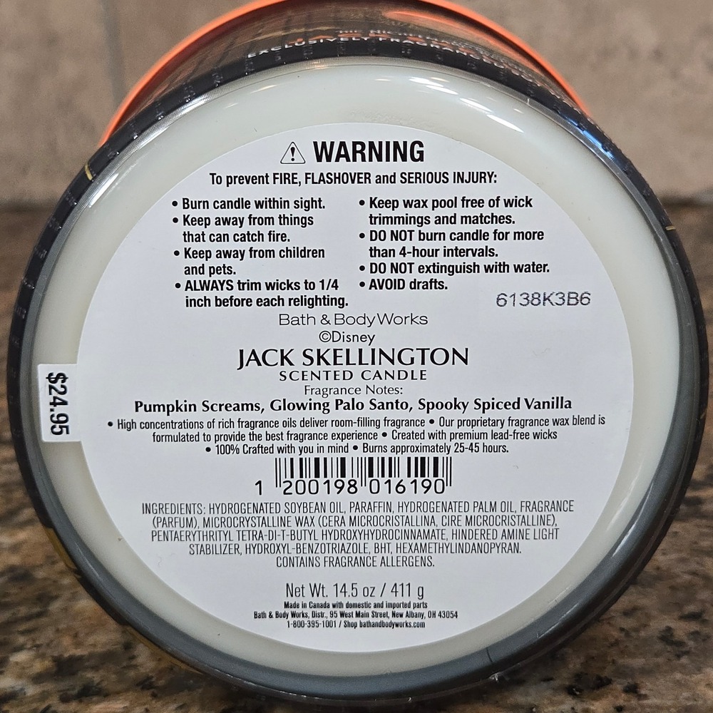 Bath & Body Works Nightmare Before Christmas Jack Skellington 3 Wick Candle - Picture 4 of 4